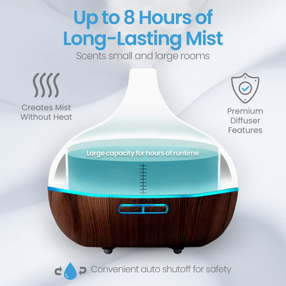 Ultimate Aromatherapy Diffuser & Top 10 Essential Oils – 300ml Dark Oak Stand