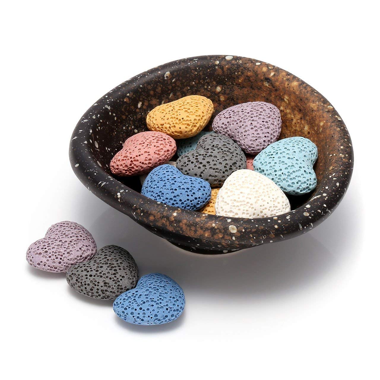 Top Plaza Lava Rock Aromatherapy Diffuser Set – Oval Ceramic Tray & 14 Heart Lava Beads