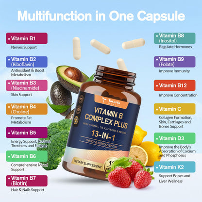 Totaria 13-in-1 Vitamin B Complex Plus – 2 Bottles (240 Caps) | Energy, Nerve & Immune Support