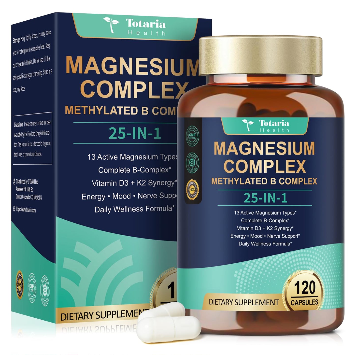 25-in-1 Magnesium Complex with Methylated B-Complex – 120 Vegan Caps | Totaria