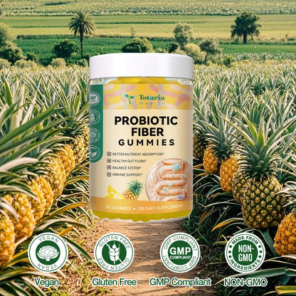 9-in-1 Probiotic Fiber Gummies for Adults & Teens – 60 Pineapple Gummies | Totaria