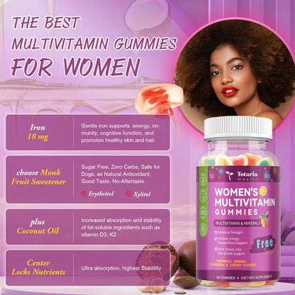 (2 Pcs) Sugar Free Women's Multivitamin Gummies with Iron – Immune & Skin Health