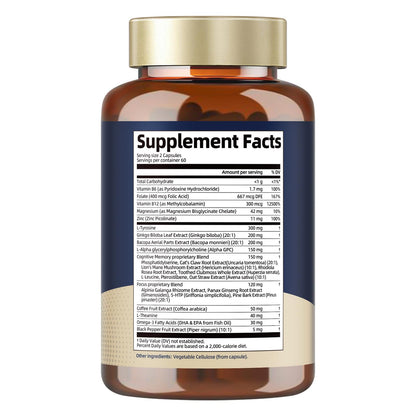 Totaria Brain Supplements for Memory & Focus - Non-GMO, Gluten Free (120 Counts)