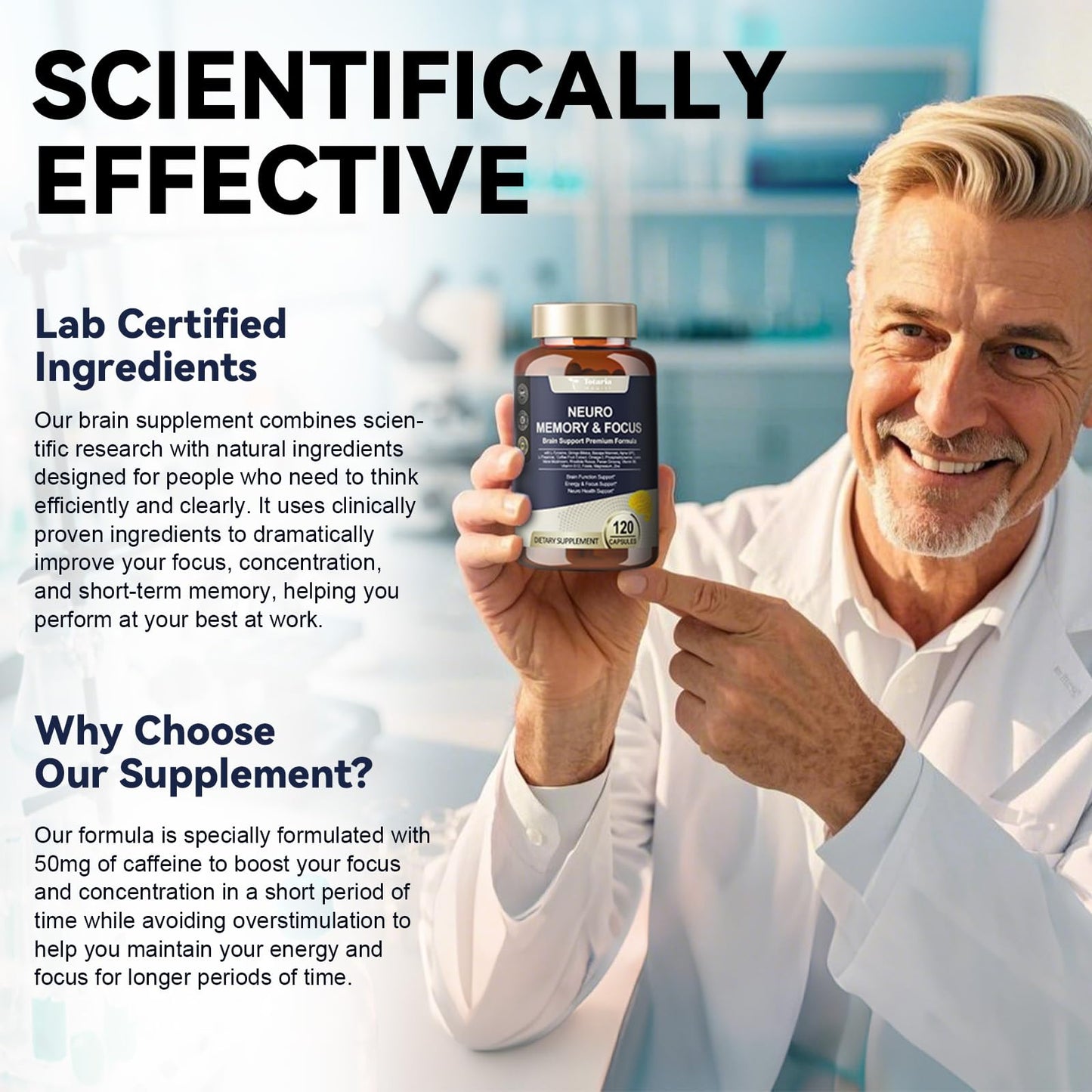 Totaria Brain Supplements for Memory & Focus - Non-GMO, Gluten Free (120 Counts)