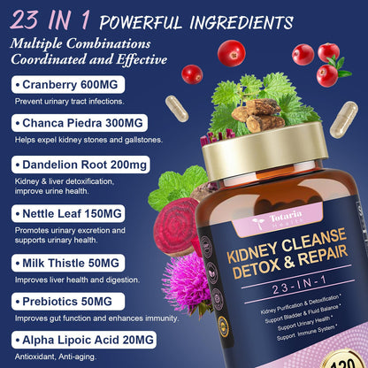 Totaria Kidney & Liver Cleanse Detox Capsules with Cranberry & Chanca Piedra | Urinary & Liver Support