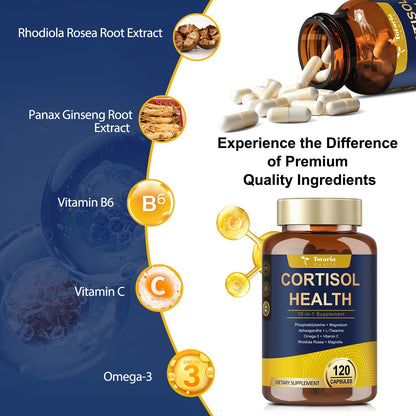 Totaria Cortisol Support with Ashwagandha, Magnesium, Rhodiola & L-Theanine - 120 Vegan Capsules (Women)