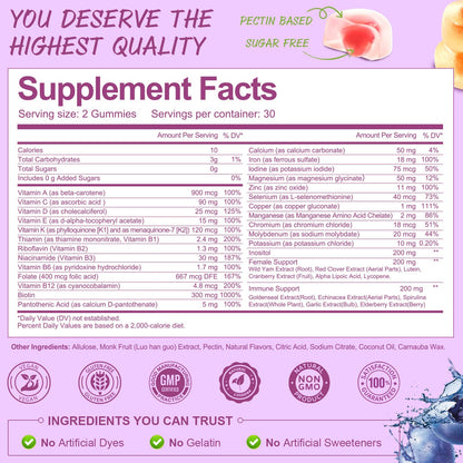 (2 Pcs) Sugar Free Women's Multivitamin Gummies with Iron – Immune & Skin Health