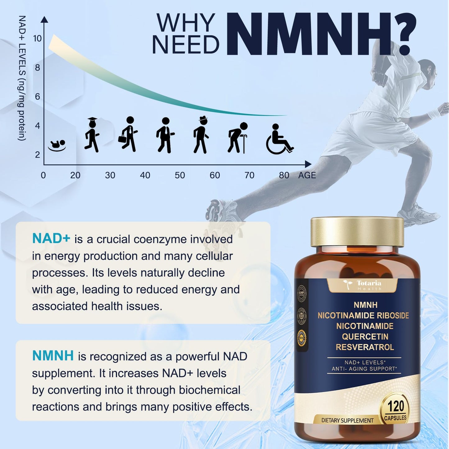 Totaria NMNH Supplement with Niacinamide, Quercetin & Resveratrol for NAD+ Support