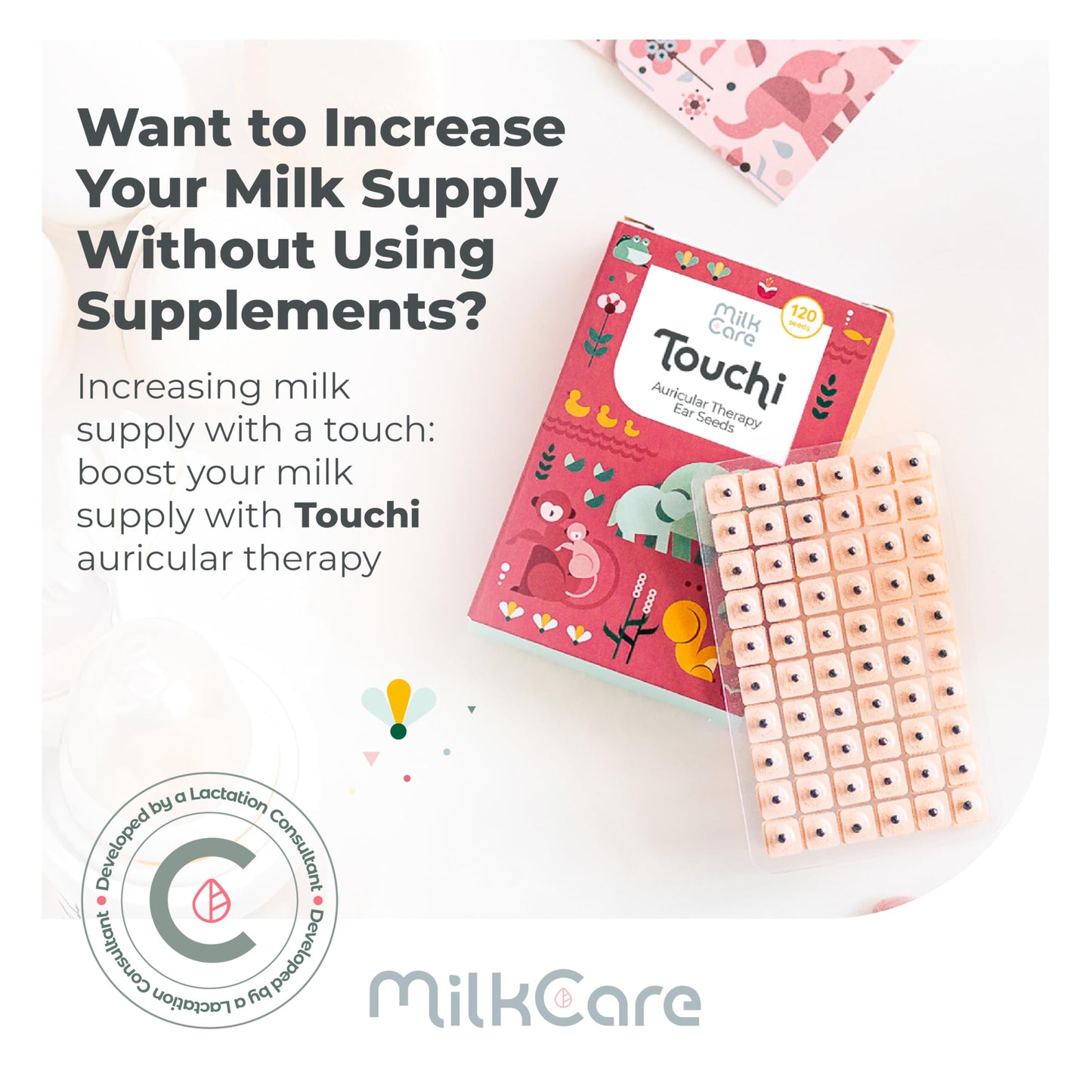 Touchi by MilkCare - Auricular Therapy Ear Seeds for Lactation Support, 120 Stickers, Presses Accupuncture Points On Your Ear to Increase Milk Supply