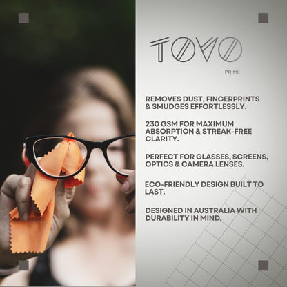 TOVO PRIME Microfiber Lens Cleaning Cloths | 6x7, 230 GSM | Australian Designed