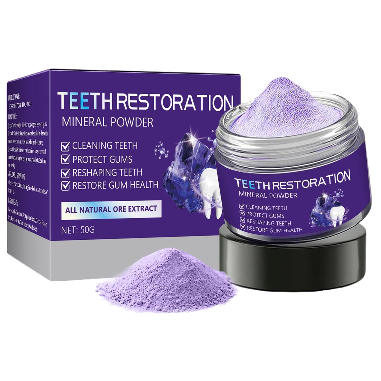 Tpyag Teeth Restoration Mineral Powder – Strengthen Teeth & Gums, Fresh Breath, Coffee/Tea/Tobacco Stains, 50g