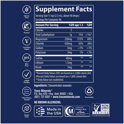 Trace Minerals ConcenTrace Drops – 70+ Ionic Minerals for Energy & Hydration (192 Servings)