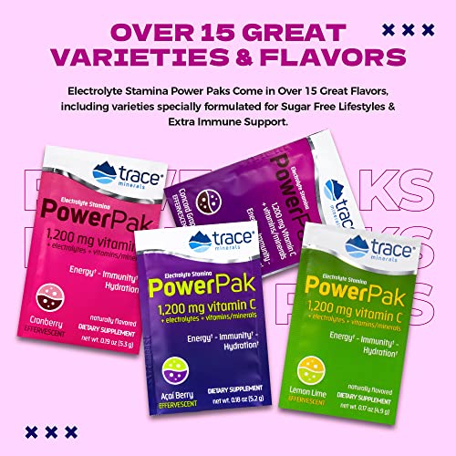 Trace Minerals Power Pak Multivitamin & Multimineral Packets – Acai Berry Flavor, Electrolyte Support, 1200 mg Vitamin C, 70+ Minerals, 90 Packets