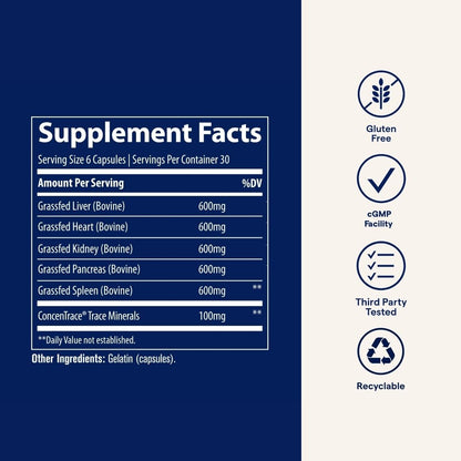 Trace Minerals Beef Organs — Daily Beef Organ Supplement for Immune Support, Heart Health, Energy & Hair | Keto & Paleo Friendly | 180 Count