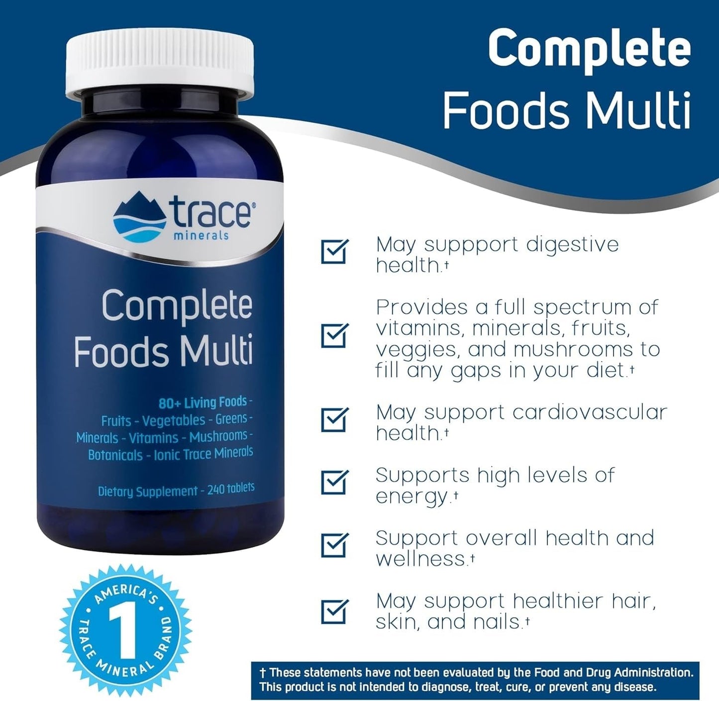 Trace Minerals Complete Foods Multi – Daily Multivitamin with Ionic Trace Minerals (240 Tabs)