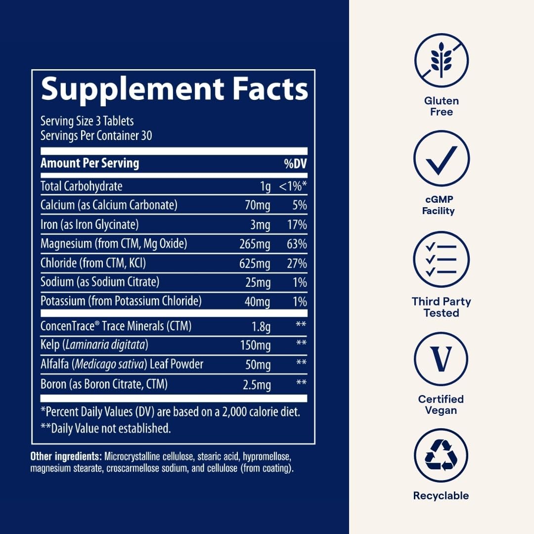 Trace Minerals ConcenTrace Tablets - Daily Mineral Supplement for Energy, Bone Support & Immune Health | 90 Count