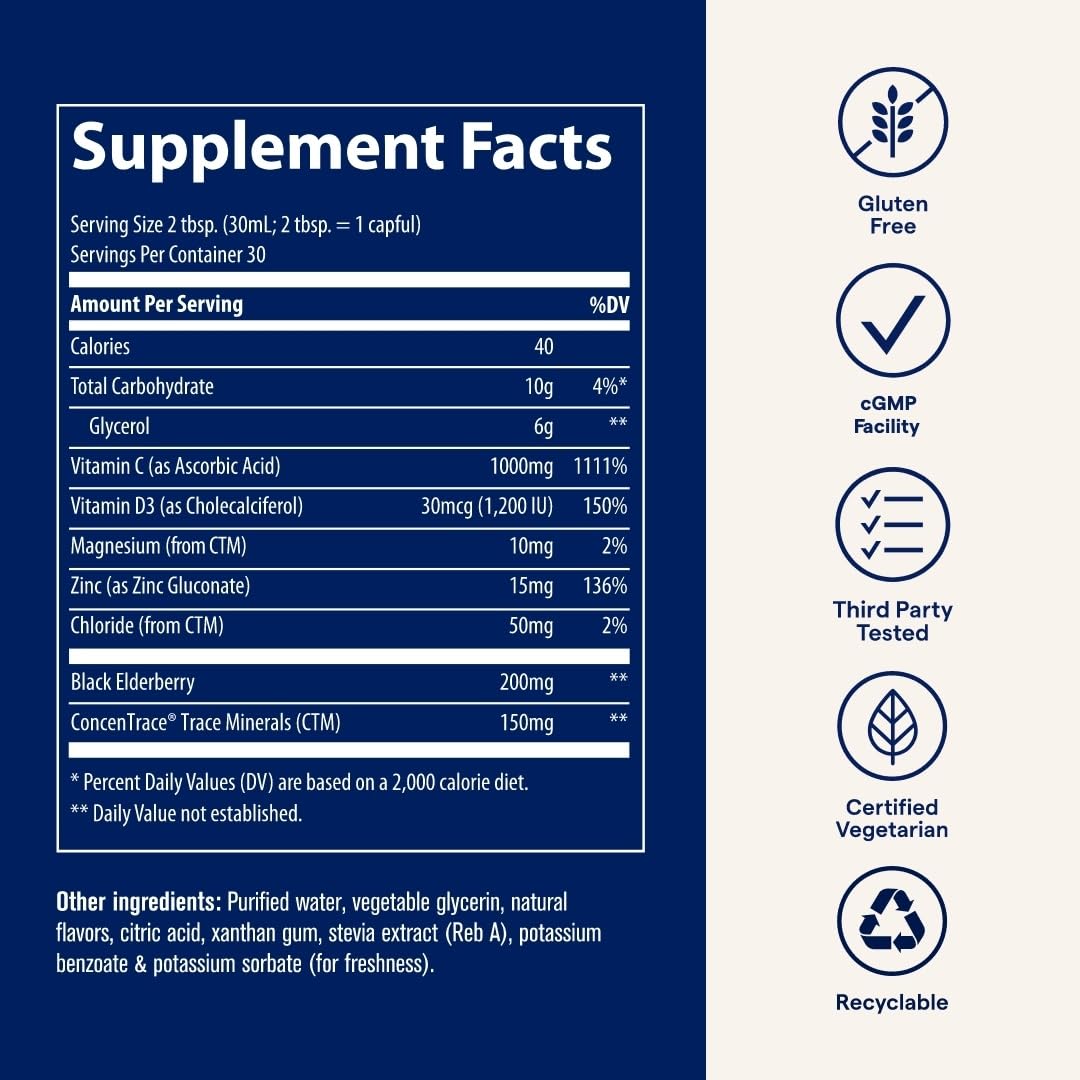 Trace Minerals Immunity Plus Daily Liquid Immune Support with Elderberry & Zinc