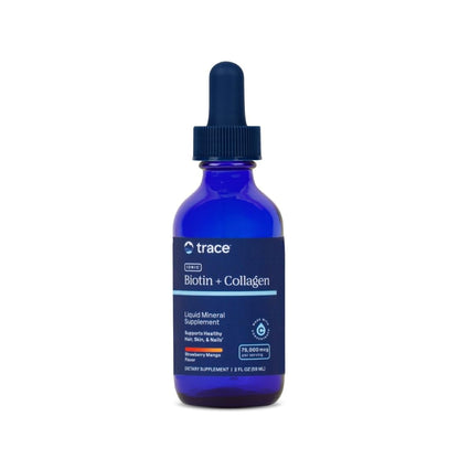 Trace Minerals Ionic Biotin + Collagen - Liquid Hair & Nails Support (Strawberry Mango, 2 oz)