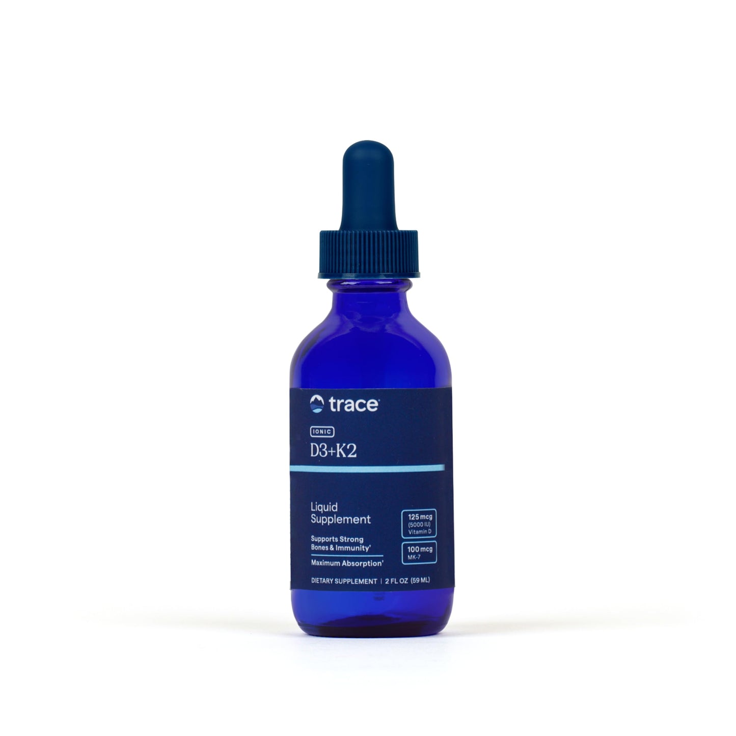 Trace Minerals Ionic D3+K2 Liquid Multivitamin - Bone & Heart Health, Calcium Support - 2 fl oz