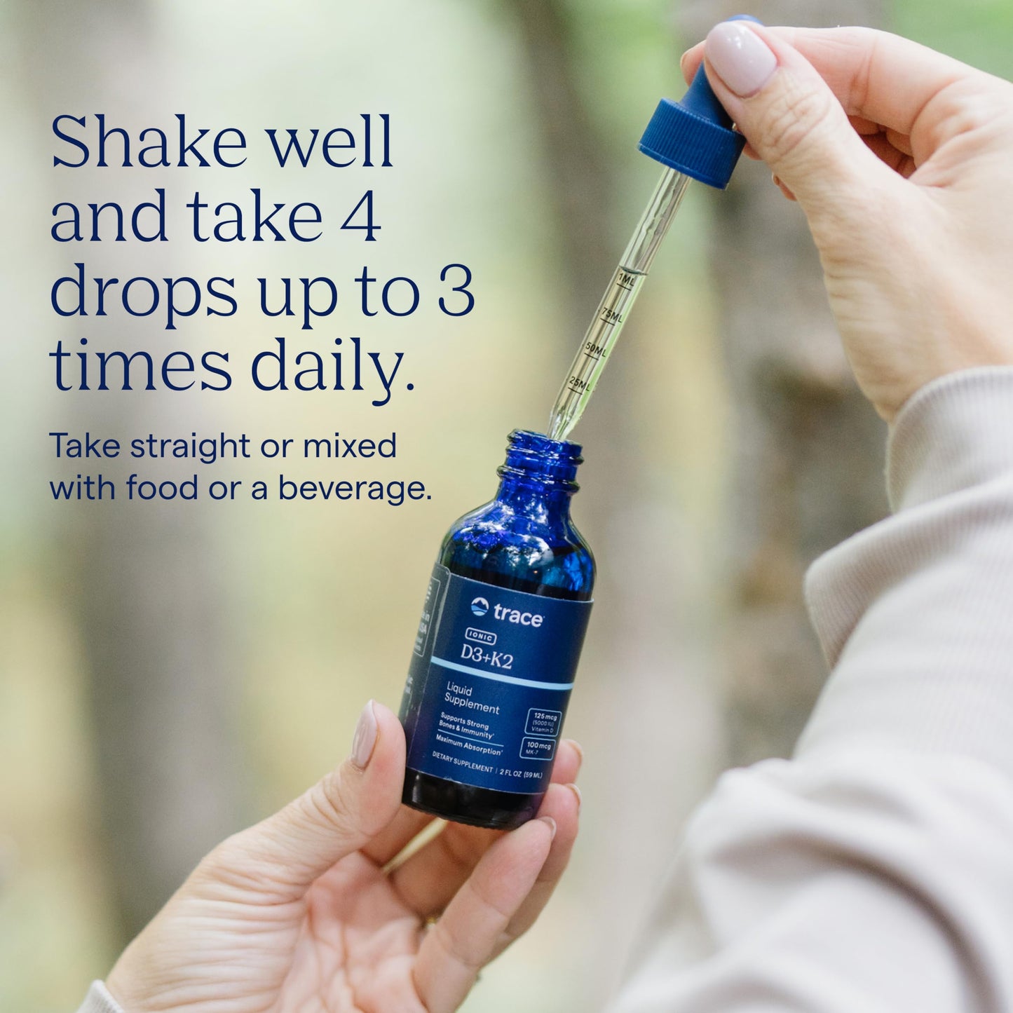 Trace Minerals Ionic D3+K2 Liquid Multivitamin - Bone & Heart Health, Calcium Support - 2 fl oz