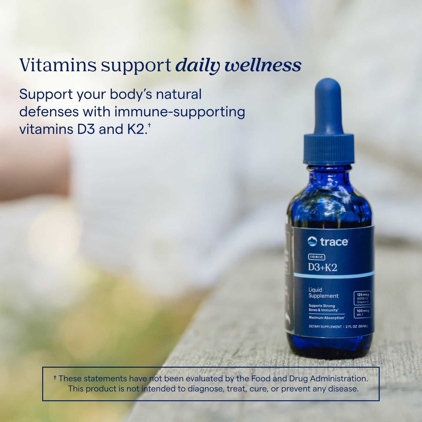 Trace Minerals Ionic D3+K2 Liquid Multivitamin - Bone & Heart Health, Calcium Support - 2 fl oz