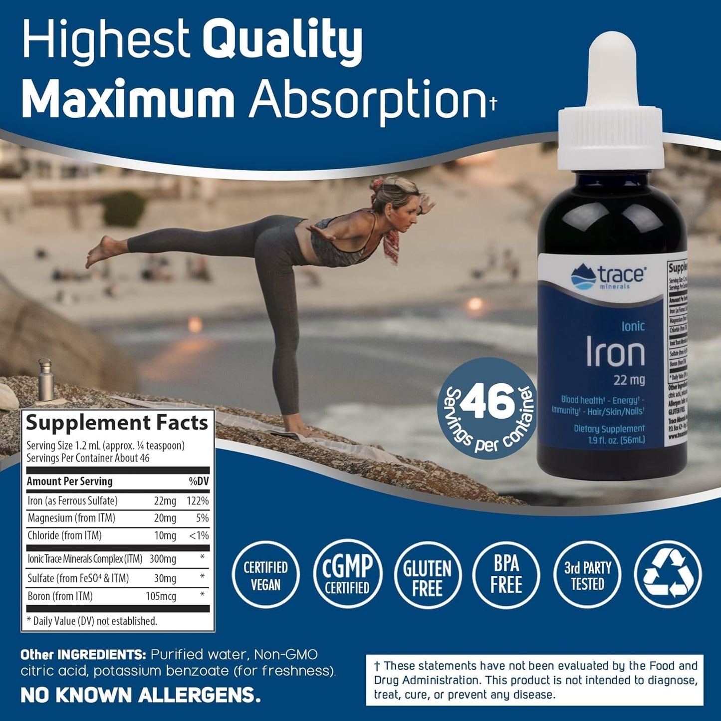 Trace Minerals Ionic Iron 22mg – Energy Support Liquid Supplement with Magnesium (2 Pack, 92 Servings, Gluten-Free)