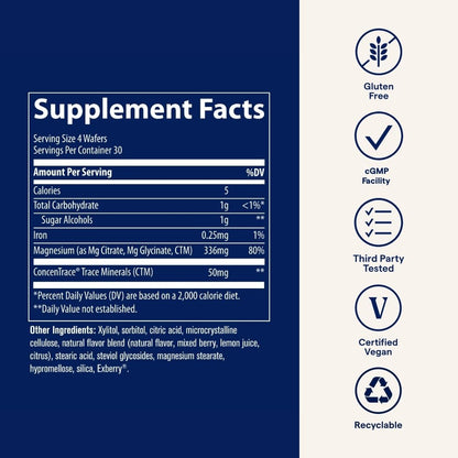 Trace Minerals Magnesium Chewable 336mg - Bone & Heart Health Support - Raspberry Lemon, 120 Wafers (30 Servings)