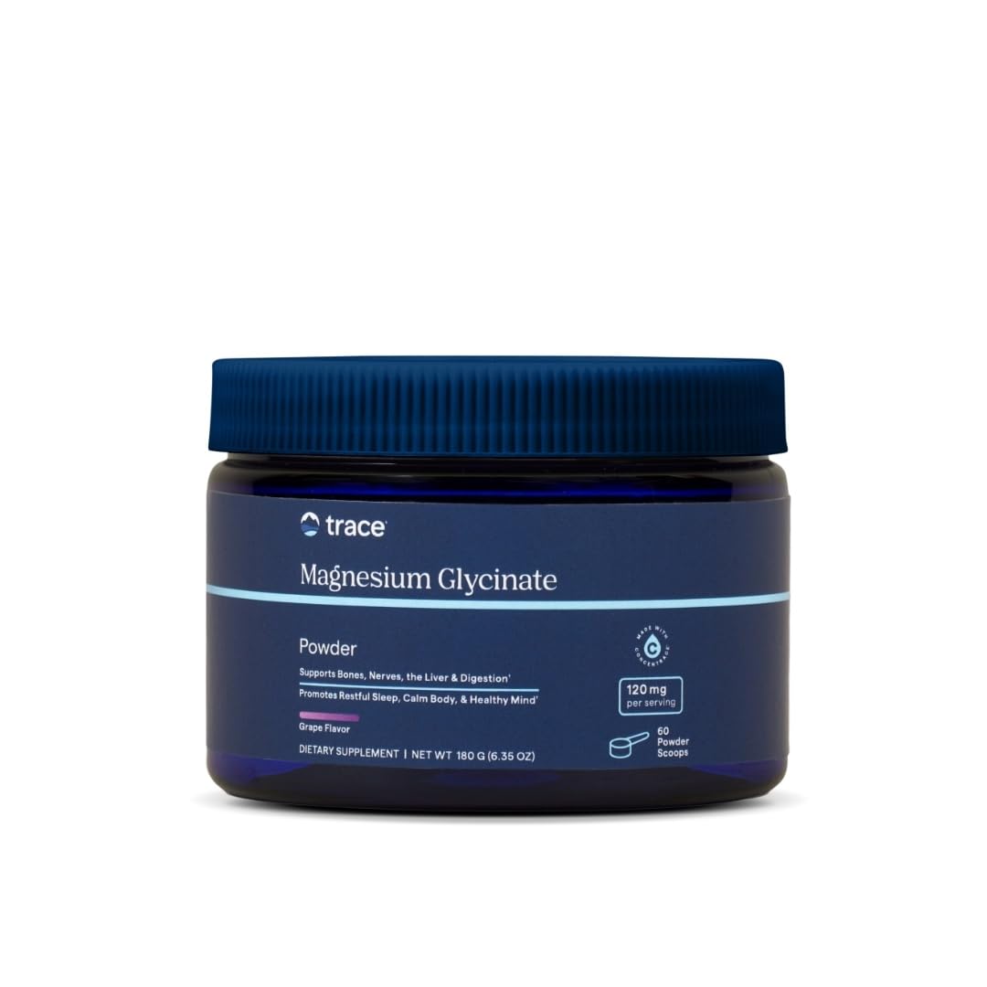 Trace Minerals Magnesium Glycinate Powder – Daily Magnesium for Sleep Support | Calming Bedtime Drink (Grape, 180g, 60 Servings)