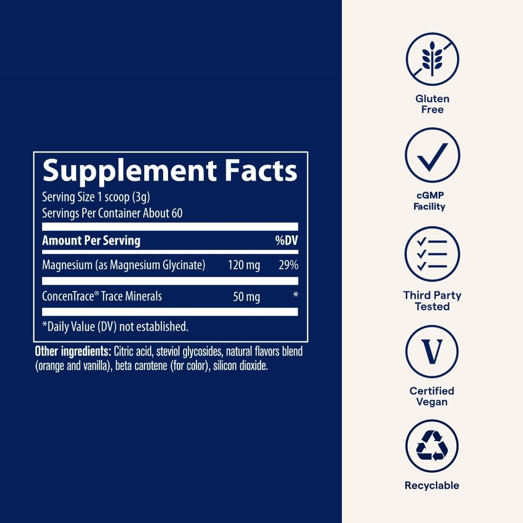 Trace Minerals Magnesium Glycinate Powder – Sleep Support, Orange Dream, 180g