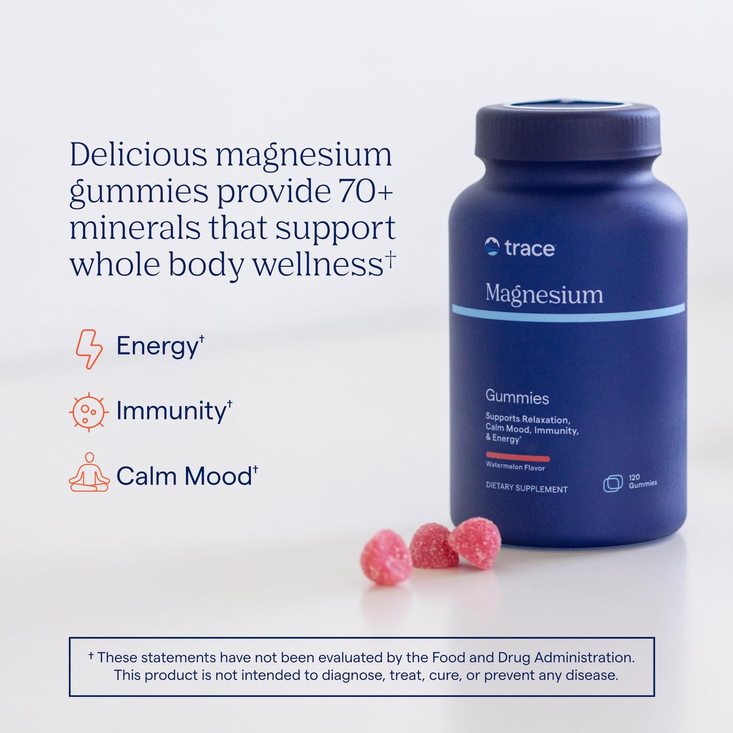 Trace Minerals Magnesium Gummies – Calming Mindset, Watermelon Flavor, 120 Count (Kids & Adults)