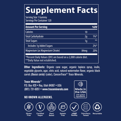 Trace Minerals Magnesium Gummies – Calming Mindset, Watermelon Flavor, 120 Count (Kids & Adults)