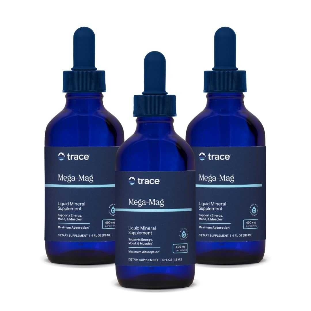 Trace Minerals Mega-Mag Liquid Magnesium — Energy, Muscle & Nerve Support (4 oz, 90 Servings x3 Pack)