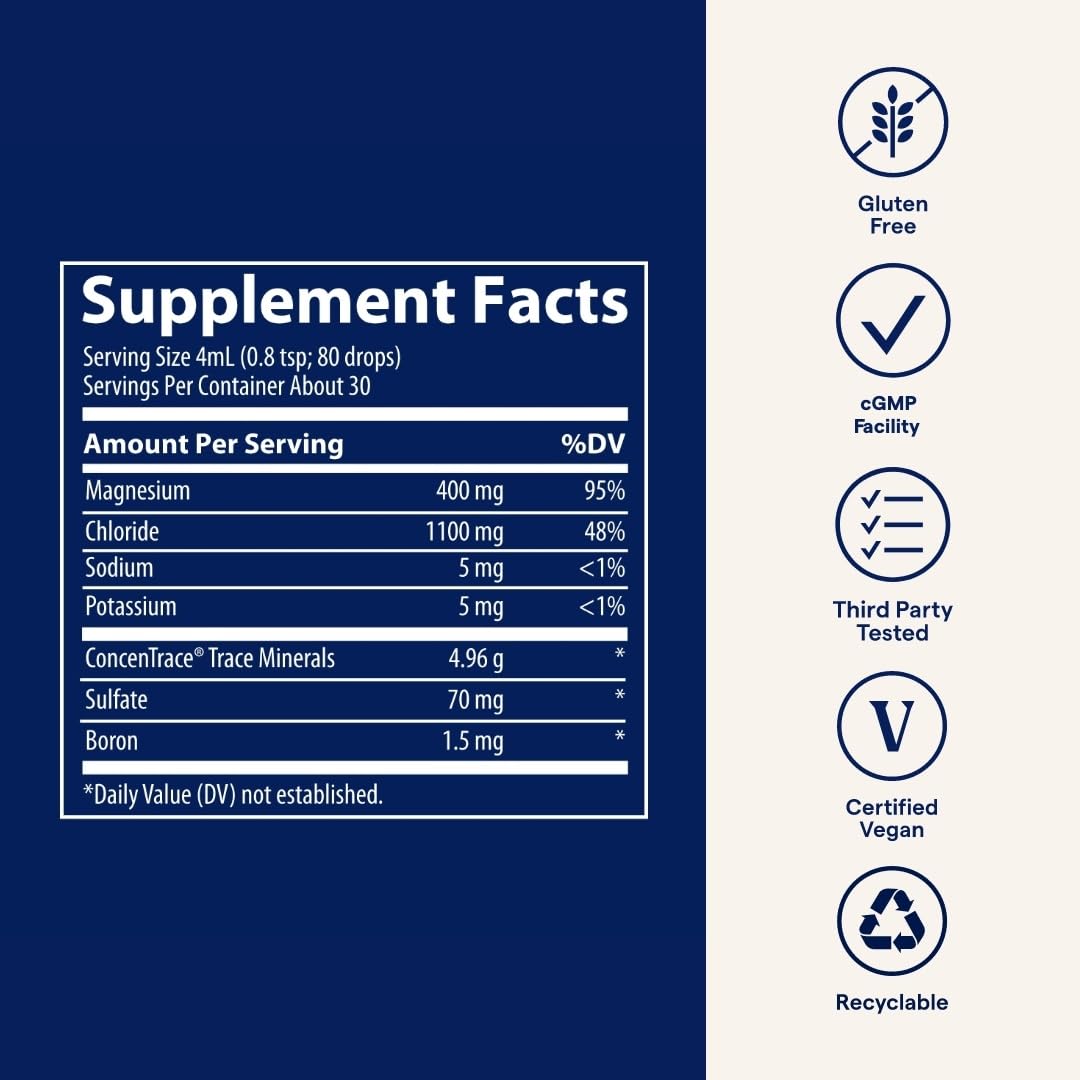 Trace Minerals Mega-Mag Liquid Magnesium — Energy, Muscle & Nerve Support (4 oz, 90 Servings x3 Pack)