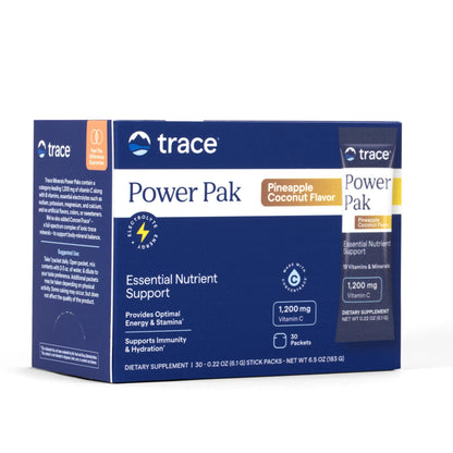 Trace Minerals Power Pak – Pineapple Coconut, 1200 mg Vitamin C + 70+ Minerals (30 Packets)