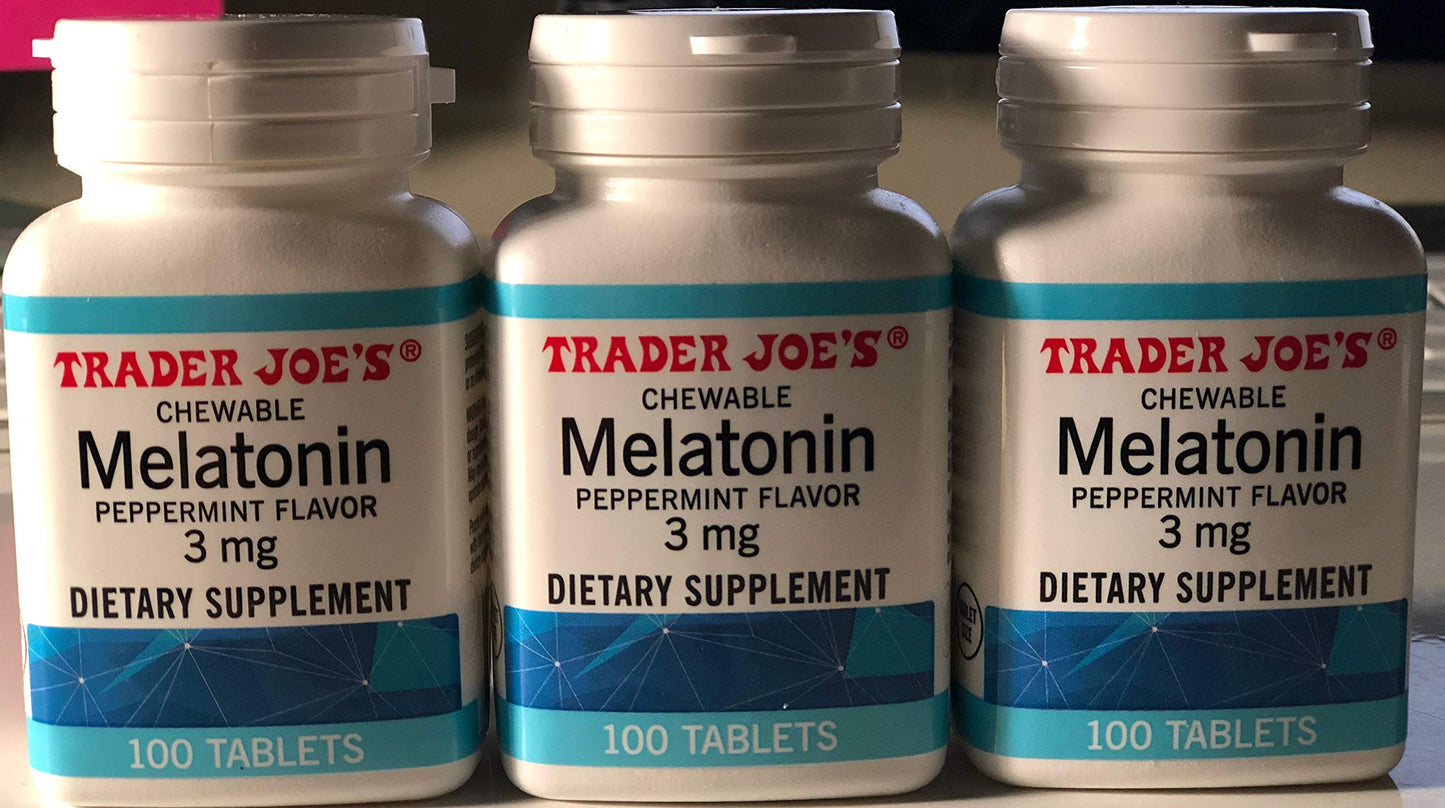 Trader Joe's 3-Pack Chewable Melatonin Peppermint Flavor 3mg | 100 Tablets