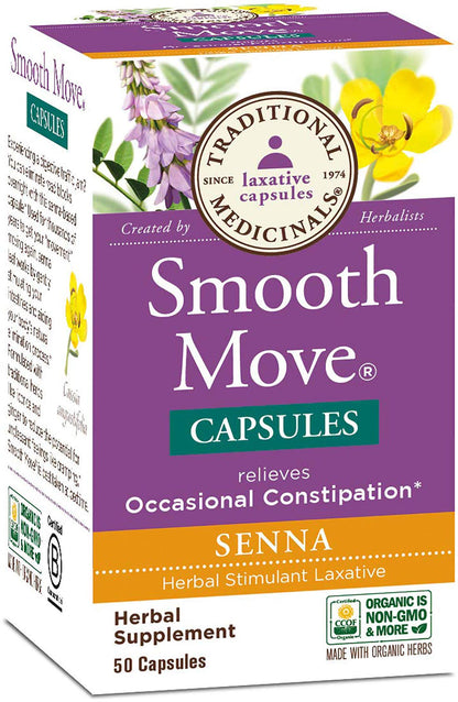 Traditional Medicinals - Smooth Move Senna, 50 Capsules | Organic & Pharmacopoeia Quality