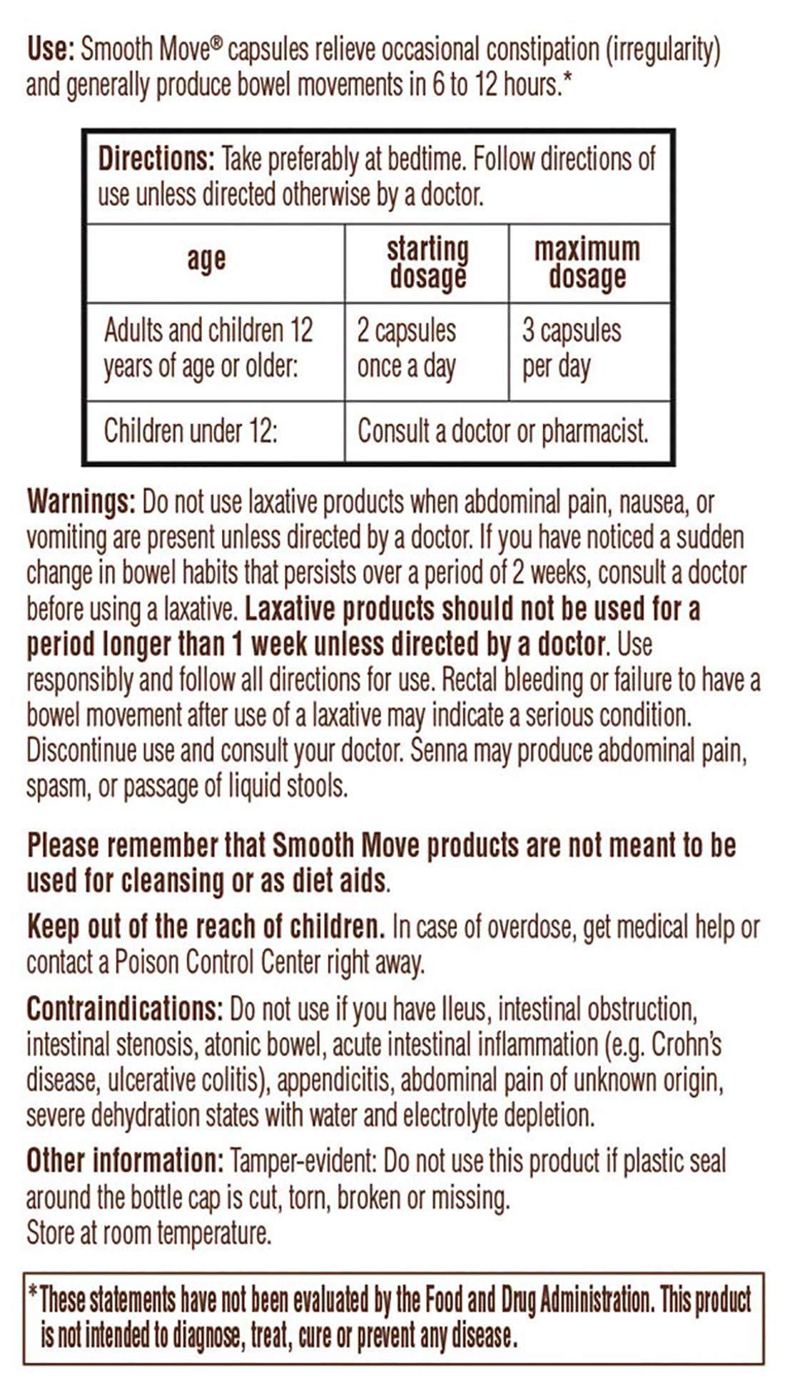 Traditional Medicinals - Smooth Move Senna, 50 Capsules | Organic & Pharmacopoeia Quality