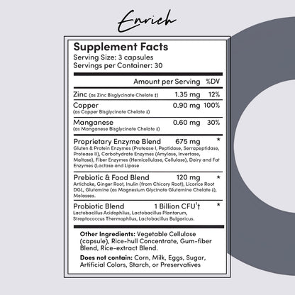 Tranont Enrich Digestive Enzymes & Probiotic Blend | 90 Capsules | Optimal Gut Health, Digestion Support & Nutrient Absorption-Sugar Free, Prebiotics & Probiotics for Men & Women, Unbloat Supplement