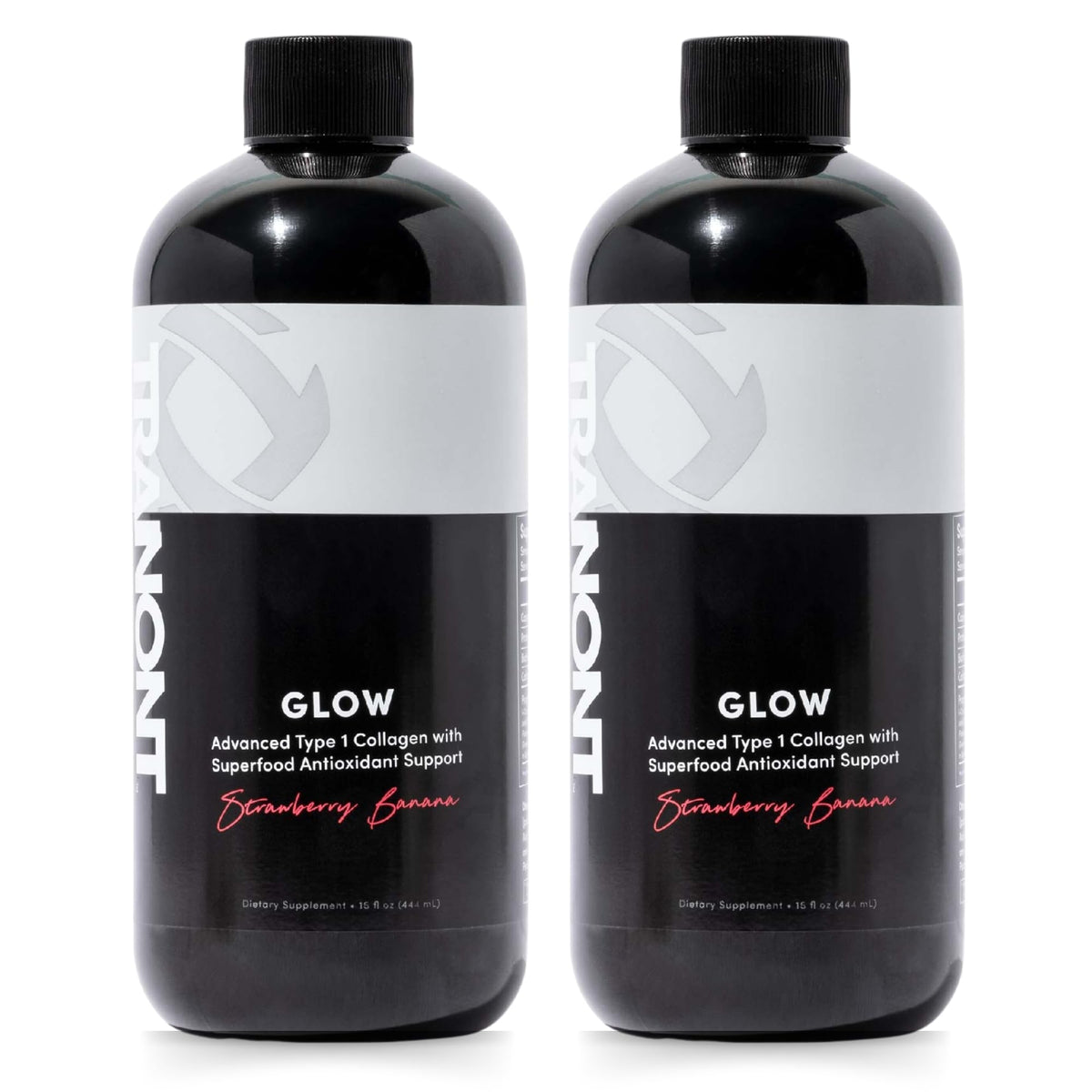 Tranont Glow Strawberry Banana Liquid Collagen with Type 1 Collagen, Hyaluronic Acid & Peptides – 2 Pack (30 Fl Oz)