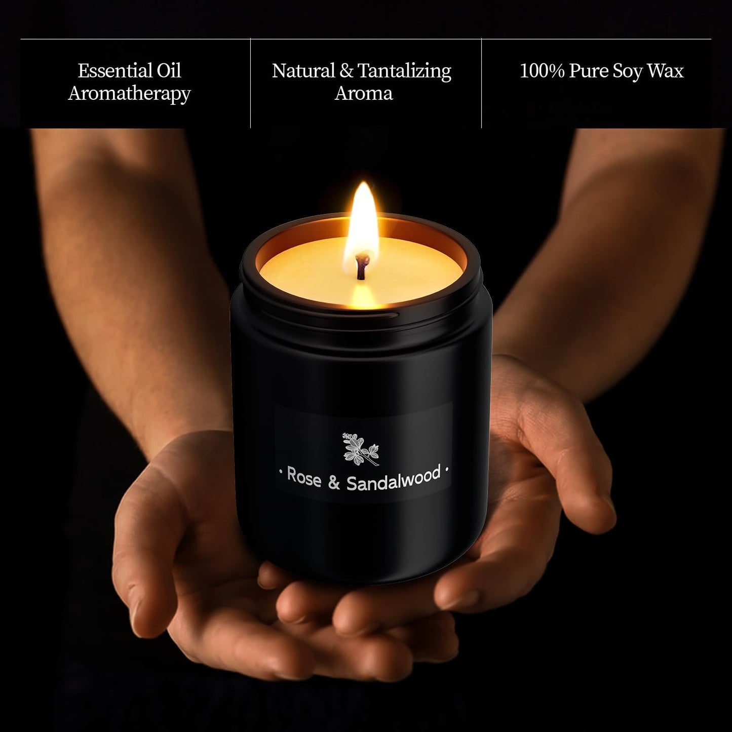 TranquilBliss Rose & Sandalwood Black Candle - 7.6oz Soy Wax, Gift for Men