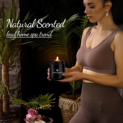 TranquilBliss Rose & Sandalwood Black Candle - 7.6oz Soy Wax, Gift for Men