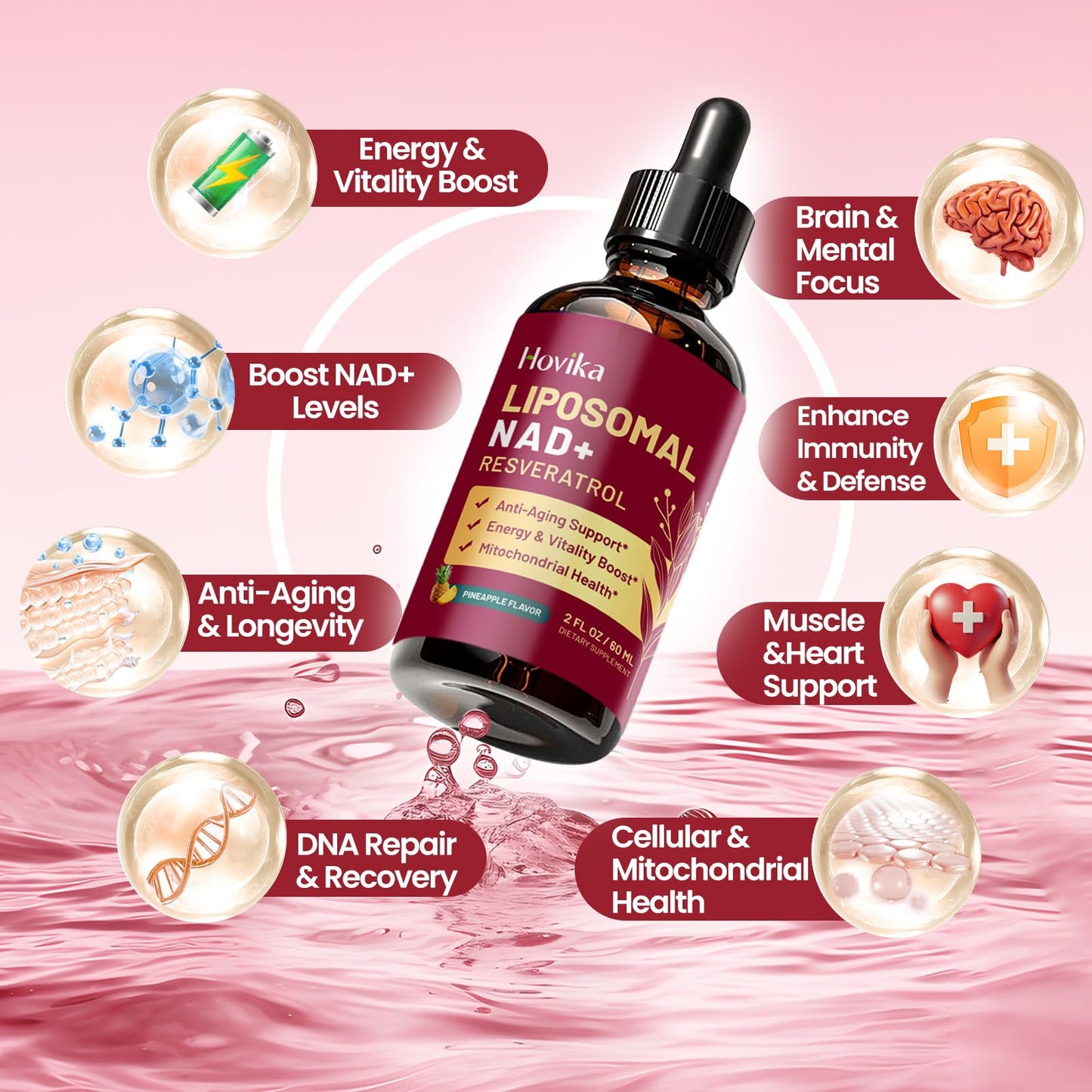 Liposomal NAD Supplement – 1200mg NAD+ Liquid Drops with Trans-Resveratrol & Black Pepper (Pineapple, 2 fl oz)