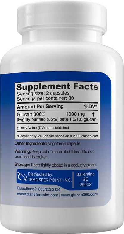 Transfer Point Immune Support: Highly Purified Beta 1,3D Glucan 500 mg Capsules (Pack of 2)