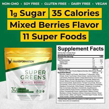 Transformation Super Greens – Immune & Energy Support Green Juice Powder with Spirulina & Chlorella