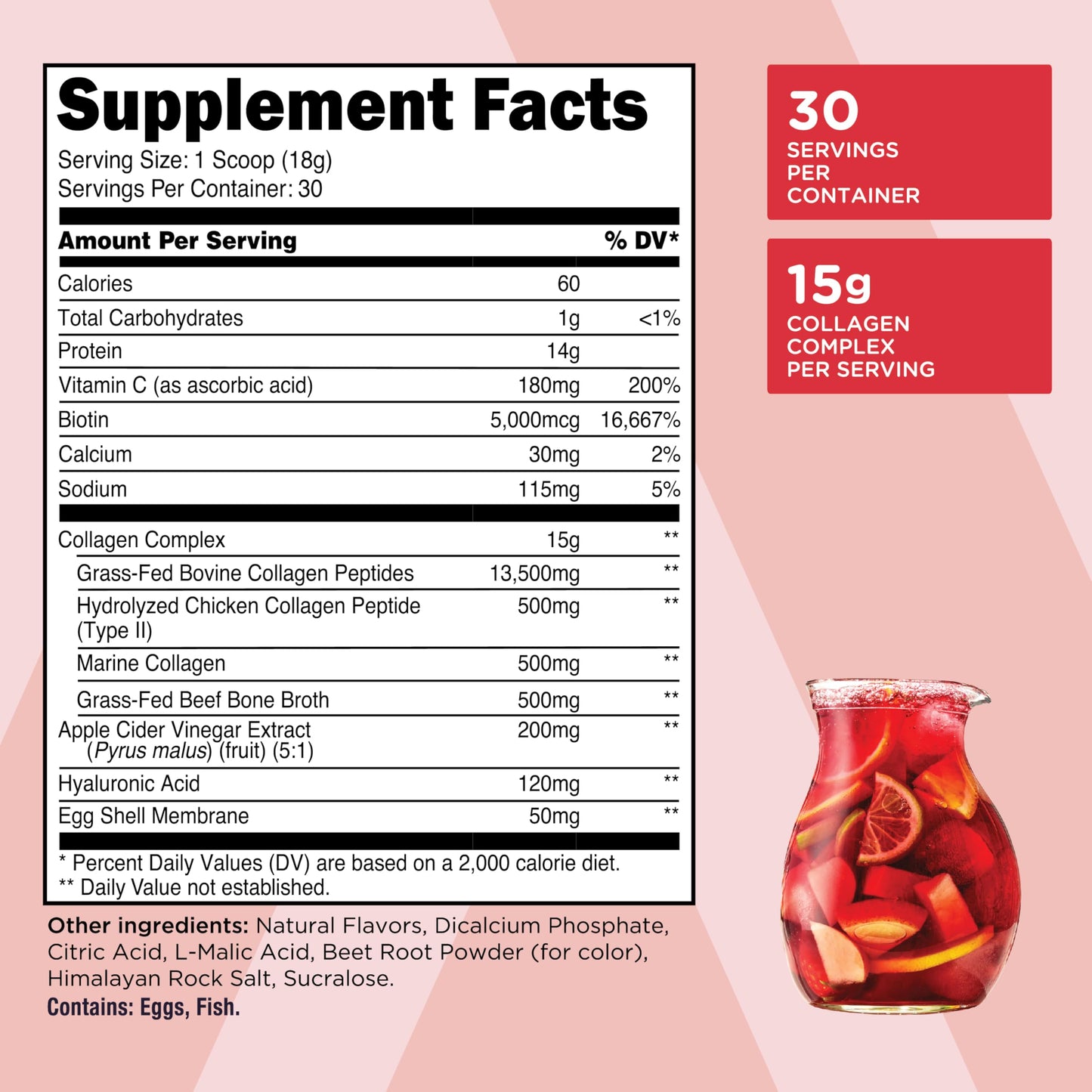 TransformHQ Beauty Collagen – Fruit Punch (30 Servings) for Hair, Skin & Nails