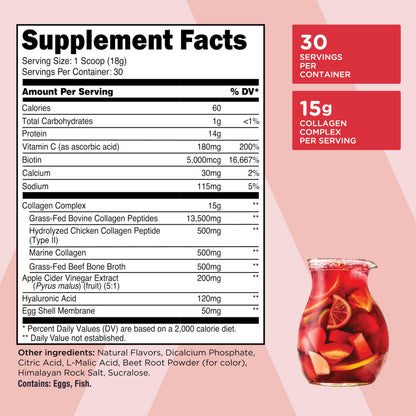 TransformHQ Beauty Collagen – Fruit Punch (30 Servings) for Hair, Skin & Nails