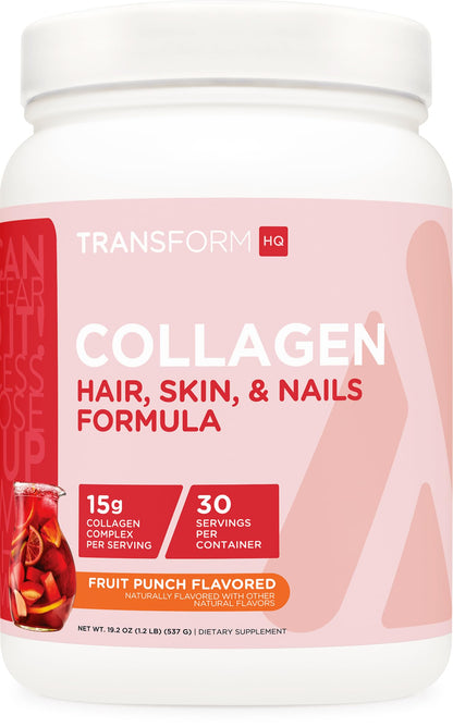 TransformHQ Beauty Collagen – Fruit Punch (30 Servings) for Hair, Skin & Nails