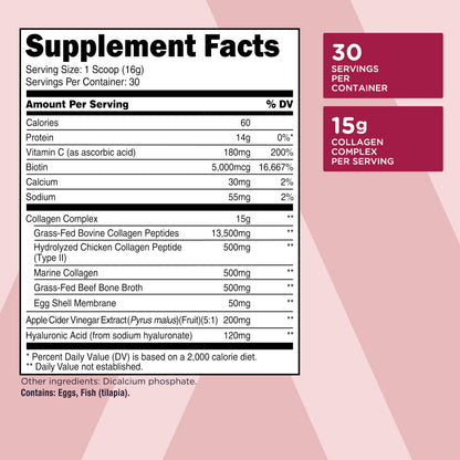 TransformHQ Beauty Collagen (30 Servings) Unflavored - Hair, Skin & Nails Formula