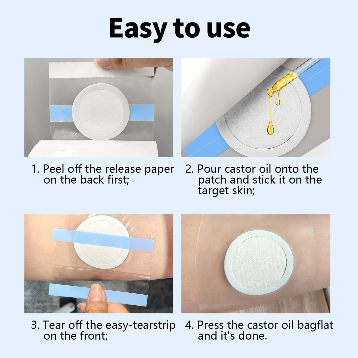 12PCS Castor Oil Patches - Transparent PU Film Belly Button Patches (Leak-Proof, Self-Adhesive, No Wash)