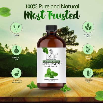 Tratak Organics Peppermint Piperita Essential Oil – 4 Oz | 100% Natural, Pure Peppermint Oil for Diffuser, Hair & Skin Care, Aromatherapy